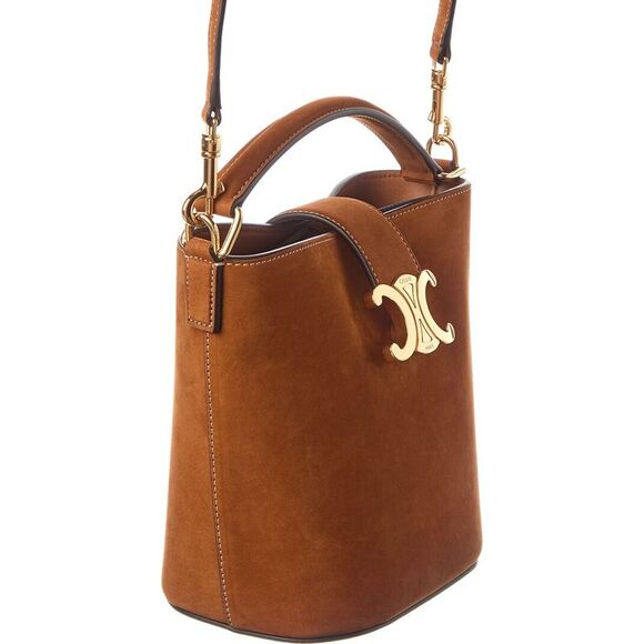 Celine Louise Mini Leather Bucket Bag, Brown - Picture 3 of 4